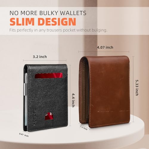 RUNBOX Slim Wallet for Men - RFID Blocking Leather Bifold with Money Clip | Minimalist Front Pocket Wallet Holds 11 Cards,Slim Thin Design,RFID Blocking Protection, Practical Birthday Gifts for Men - color: Luxurious Black