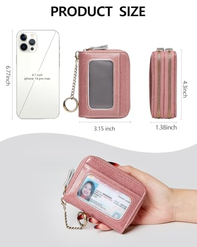 TFKGS Credit Card Holder for Women RFID Wallet Leather Womens Wallet with Zipper Blocking Keychain Card Accordion Wallets Gifts for Women Pink - color: 1-Pink
