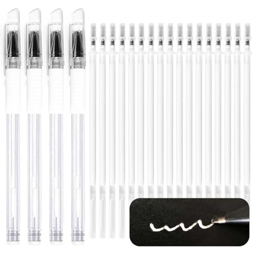 Jauisus Heat Erasable Pens for Fabric with 30 Refills White Fabric Markers, White heat erase pens for fabric Marking Pens for Sewing Quilting DIY Crafts and Embroidery