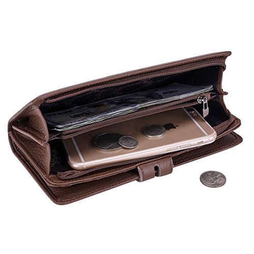 Itslife Womens Wallet,Large Capacity RFID Blocking Leather Wallets Credit Cards Organizer Ladies Wallet with Checkbook Holder - color: Coffee