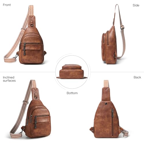 Leresas 7L Sling Bag for Women Crossbody Bag Sling Purse Fanny Packs Vegan Leather Chest Bag Trendy Handbag Travel Anti Theft - color: Brown