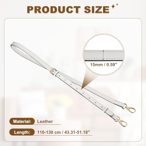 MECCANIXITY Leather Purse Strap, Adjustable Shoulder Strap Replacement for Handbag Crossbody Bags - color: White