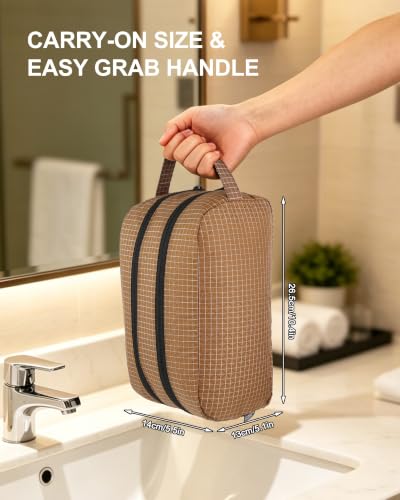 GOX Toiletry Travel Bag, Men Cosmetic Travel Bag, Portable Organizer, Brown | Large Wide-open, Big Compartment, Dual side-by-side wet-dry Separation Design, Water-resistant, Ultralight Toiletry Bag - color: Brown