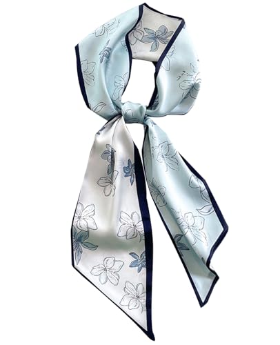 Head Scarf Purse Handle Neck Satin Hair Scarfs For Bag Lightweight Silky Long Thin Women's Fashion Scarves 59 * 5.9” - color: H21-light Blue Flowers(59*5.9inch)