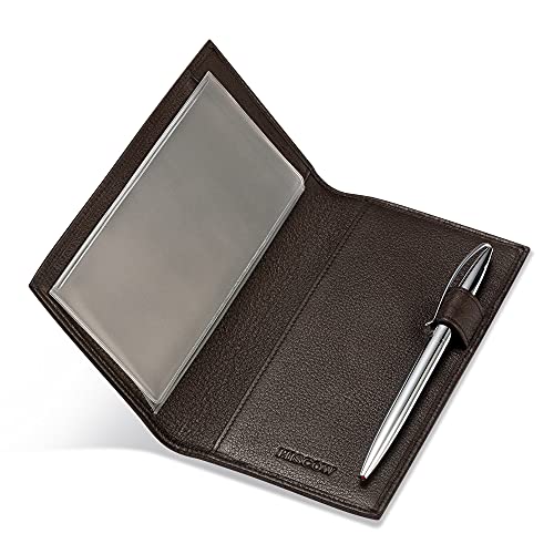 HISCOW Leather Checkbook Cover for Duplicate Checks with Pen Holder - color: Pebbled Coffee