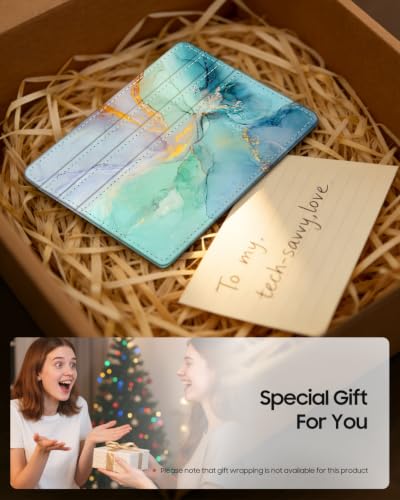 FINTIE Slim Minimalist Front Pocket Wallet RFID Blocking Credit Card Holder | Card Cases with ID Window for Men Women, emerald marble - color: emerald marble