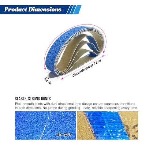 24 Pcs 80 Grit 3/4" x 12" Replacement Sharpening Belts for Work Sharp Knife & Tool Sharpeners Ken Onion Edition (WSKTS-KO) - size: 3/4x12 inch, style: 80Grit 24 PCS