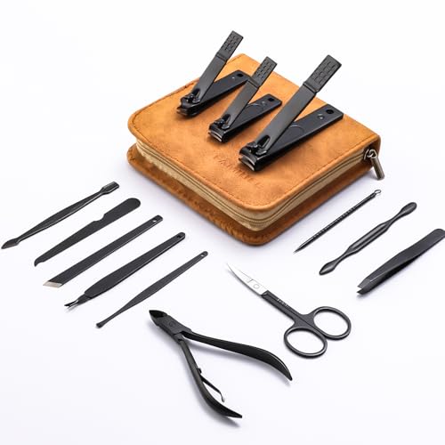 FAMILIFE Manicure Set, Professional Manicure Kit Nail Clipper Set Stainless Steel Pedicure Tools Kit with Leather Travel Case for Women Girl Men (Brown) - color: Brown