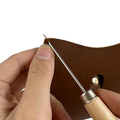 4 Pack Awl Tool Gourd Shape Wooden Handle Scratch Awl Tool Pin Punching for Leather Craft Cloth Pouch Hole DIY Handmade Maker Tool (4)