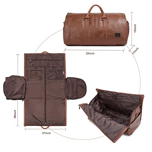 seyfocnia Convertible Travel Garment Bag,Carry on Garment Duffel Bag for Men Women - 2 in 1 Hanging Suitcase Suit Business Travel Bag - color: Brown-Backpack