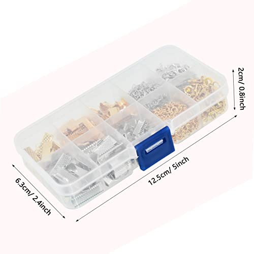 373Pcs Ribbon Bracelet Kit for Jewelry Making Ribbon End Crimps Lobster Clasps Awith Jump Rings and Chain Extenders for DIY Making Bookmark Pinch Bracelet Choker Necklace (Gold and Silver)