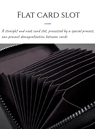 Credit Card Holder Genuine Leather Small Card Wallet (Black 11) | 11 Card Slots RFID Blocking Accordion Wallet with Zipper - color: Black 11