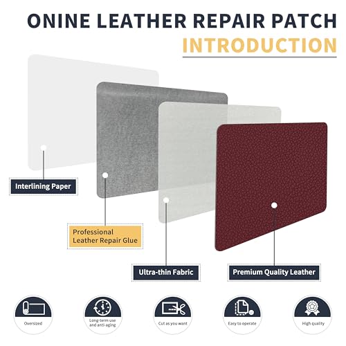 ONine Leather Repair Patch，Leather Repair Tape, 12 x 48 inches Leather Repair Patch for Furniture,Vinyl Repair kit，Leather Couch Patch，for Sofas,Furniture,car Seats,Chairs(Wine red-Litchi Grain) - color: Wine red-Litchi Grain, size: 12 x 48 inches