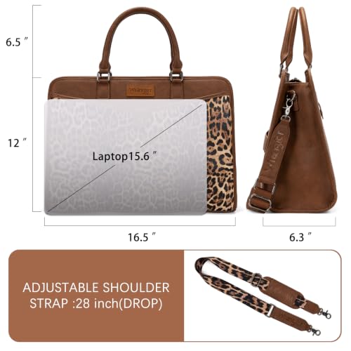 Wrangler Laptop Tote Bag for Women Fits 15.6 In Laptop for Travel and Work | Multi-compartment Organizer, Detachable Adjustable Shoulder Strap, Scratch-resistant Waterproof，Metal Feet on the Base - color: Leopard-print