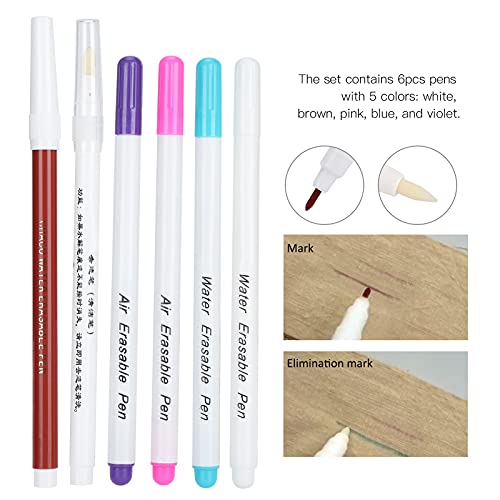 Zerodis Air Erasable Fabric Pen & Water Erasable Pen Set, 6Pcs Disappearing Ink Marking Pen, Fabric Marker, Temporary Marking for Tailor Cloth Sewing Tools