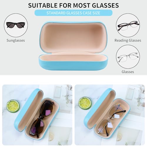 PERFECTSIGHT Sunglasses Case, Large Hard Shell Glasses Case, Cute PU Leather Protective Eyeglasses Case for Women Men - color: Blue