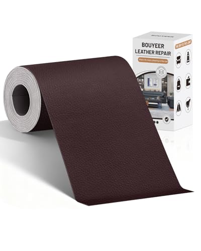 BOUYEER Leather Repair Patch Tape Kit,Self Adhesive Leather Repair for Sofa，Car Seat,Office Chair,Furniture,Jacket,Waterproof Strong Adhesive Vinyl Repair Kit. 4 in x 79 in,Dark Brown - color: Dark Brown, size: 4 in x 79 in