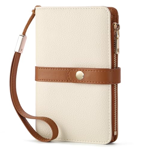 Small Wallet Women RFID Blocking Vegan Leather Slim Thin Bifold Credit Card Wallet Passport Holder Ladies Travel Wallet Mini Purse with Zipper Pocket - color: Beige Brown