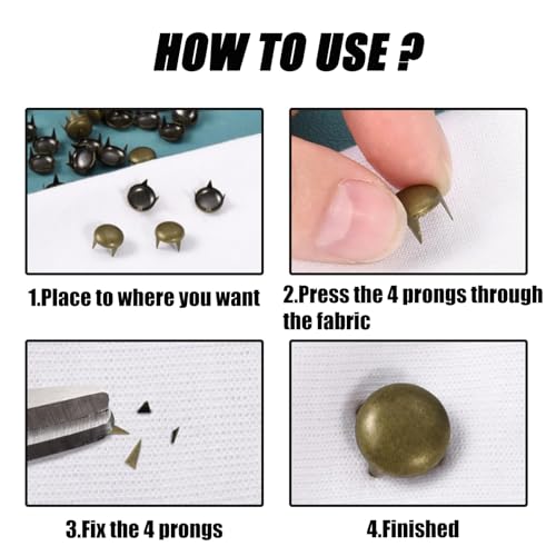 Pine & Linen 200Pcs Bronze Durable Round Dome Studs, Claw Rivets Metal Nailheads, Assorted Spike Studs for Leather Craft Clothes/Bags/Shoes（4mm/6mm/8mm/10mm/12mm） - color: Bronze