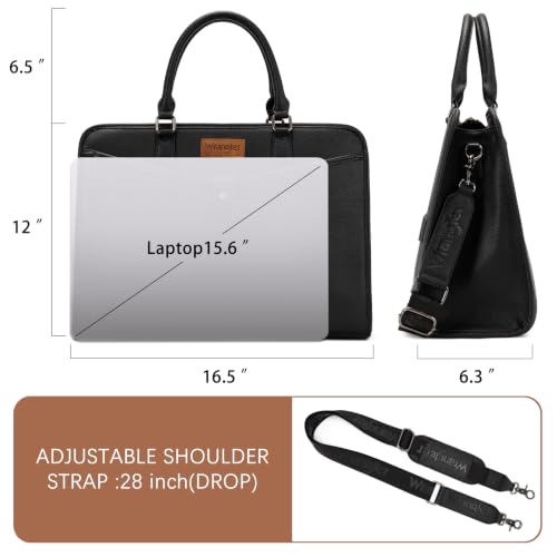 Wrangler Laptop Tote Bag for Women Fits 15.6 In Laptop for Travel and Work | Multi-compartment Organizer, Detachable Adjustable Shoulder Strap, Scratch-resistant Waterproof，Metal Feet on the Base - color: Black