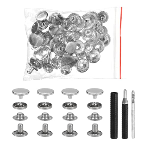 HARFINGTON 25 Set Leather Snap Fasteners Kit 12.5mm Metal Snap Button Press Studs Leather Rivets Snaps with 3 Setter Tools for Clothes Jackets Jeans Wears Bags, Silver - color: White, size: 12.5mm