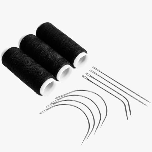 VCAY Hair Extension Sewing Kit,3 Rolls Weaving Thread,10 Curved Needles - color: Threads