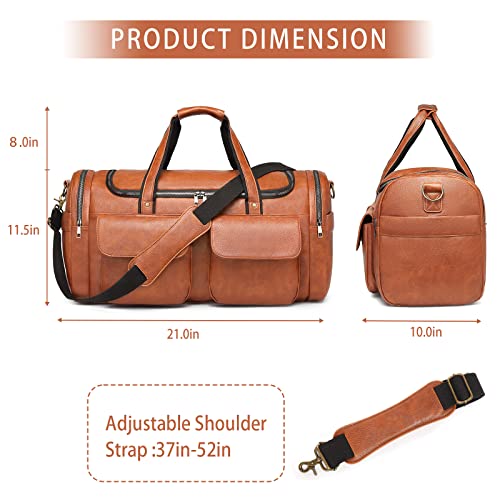 BOLOSTA Travel Duffel Bag for Men Women, Large PU Leather Carry on Duffle Bags for Traveling, Waterproof Overnight Weekender Duffel Bag with Shoe Compartment - Perfect for Daily Use/Birthday Gift - color: Brown