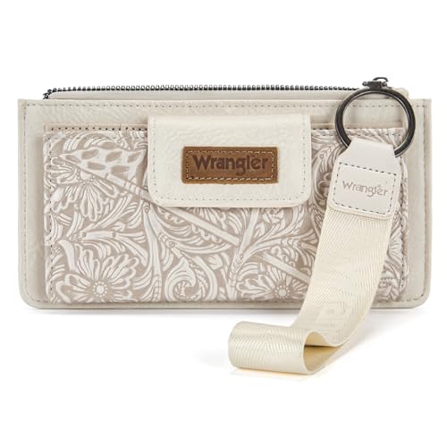 X Wrangler Western Wallet for Women Card Cases & Money Organizers Wristlet Wallet with Zipper Pocket - color: Beige