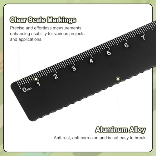 HARFINGTON 3pcs Straight Ruler 20cm Metric Metal Aluminum Alloy Measuring Bookmark Clip Ruler Scale Tool for Measure Study Reading Classroom Office, Black - color: Black, size: 20cm