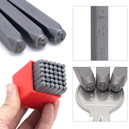 NEIKO 02631A Number and Letter Punch Set with Heat-Treated Steel Punches, Imprinting & Arts and Crafts, 1/8" (3 MM) Shaft, 36 Pc Stamp Set, Uppercase Letter & Number Punch Set (A-Z / 0-8 / "&") - size: 3mm - 1/8"