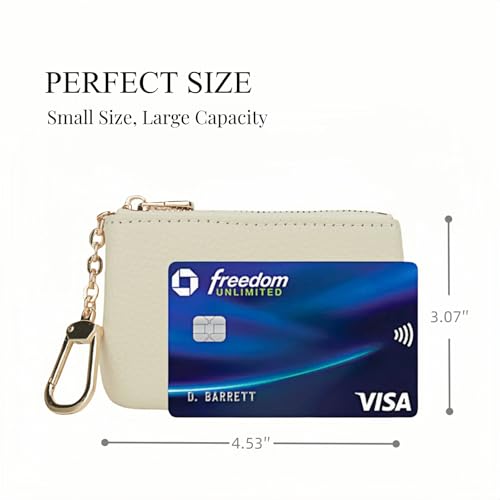 Full Grain Leather Coin Purse with Key Chain - Small Change Purse Keychain Card Holder Keychain Pouch Small Keychain Wallet for Women and Men (Creamy-white), LA-2312 - color: Creamy-white, Regular Size