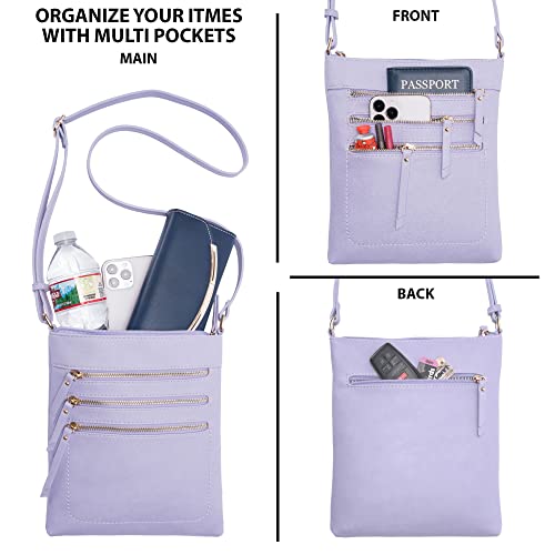 Solene Crossbody Bag Functional Multi Pocket Messenger Purse Top Zip Closure Shoulder Handbag With Adjustable Strap - color: Lavender