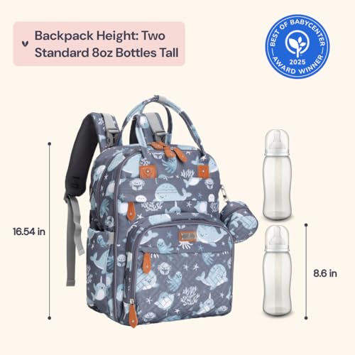 BabbleRoo Diaper Bag Backpack - Baby Essentials Travel Tote - Multi Function Water Resistant Diaper Bag, Travel Essentials Baby Bag with Changing Pad, Stroller Straps & Pacifier Case - Sea Animals - color: Sea Animals, size: Large