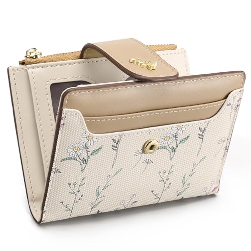 GAEKEAO Wallet Women Small RFID Vegen Leather Card Holder for Women | Compact leather wallet, credit card holder, RFID protection, ID window, coin pocket, lightweight travel purse - color: Khaki