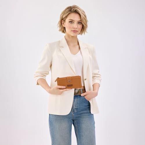 Montana West X Wrangler Womens Wallet Large Capacity Long Compact | Brown Bifold Card Cases & Money Organizers Compact Ladies Female Minimalist Wallet with ID Window and Zipper Pocket - color: Bifold-Brown