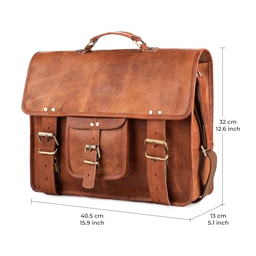 BERLINER BAGS Genuine Leather Messenger Bag For Men Berlin XL- Brown | Briefcase For Travel & Work, Adjustable Strap, 15.6" Laptop Slot, Trolley Sleeve, Phone Pocket, Pen Loops, Key Carabiner - color: Brown XL