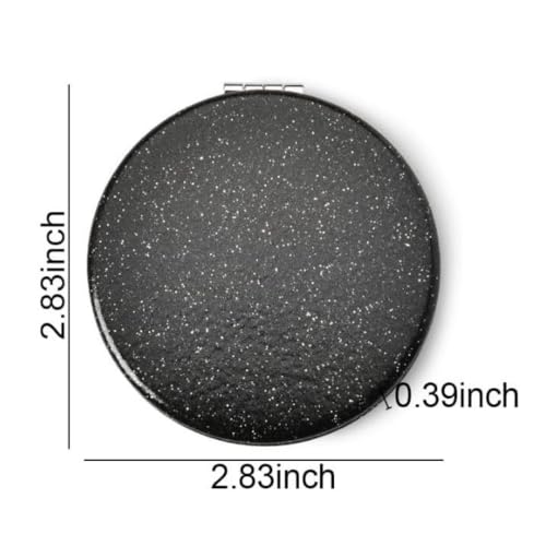 Pocket Compact Mirror for Men and Women, Small Purse Mirror With Glitter, Portable Travel Makeup Mini 2-Sided 1x/2x Magnifying Folding Handheld Mirror for Gift - color: Black-round