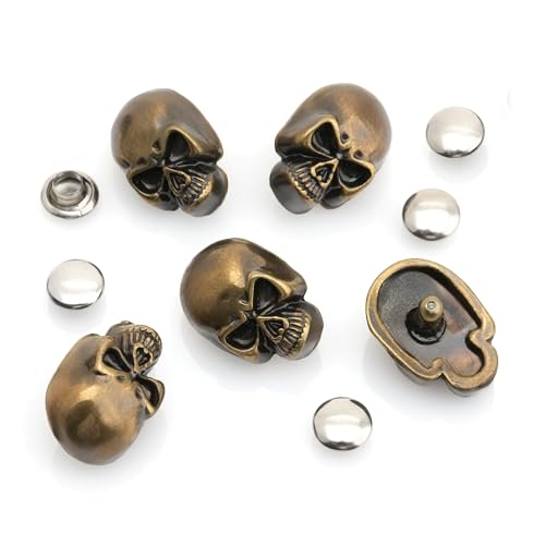 CRAFTMEMORE Skull Rivets Metal Ghost Skull Rapid Rivet Decorative Stud Punk Buttons for Bracelets Bags Belts Shoes Leathercraft Pack of 10 SK02 (Bronze) - color: Bronze