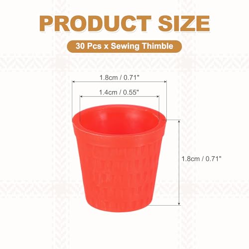 MECCANIXITY 30 Pcs Sewing Thimble Plastic, Sewing Thimble Finger Protector Finger Shield Fingertip for Quilting Craft Embroidery Accessories DIY Hand Working Sewing Tools, Red