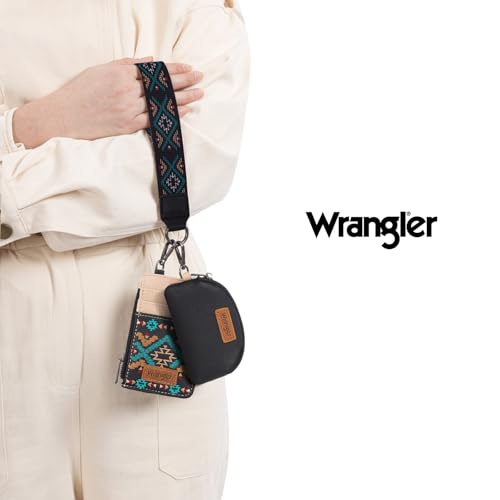 Wrangler Western Keychain Wristlet Wallets for Women Retro Dual Pouch Wristlet Credit Card Holder Wallet with Zipper Pocket WG2214-W0051BK - color: Aztec-Black