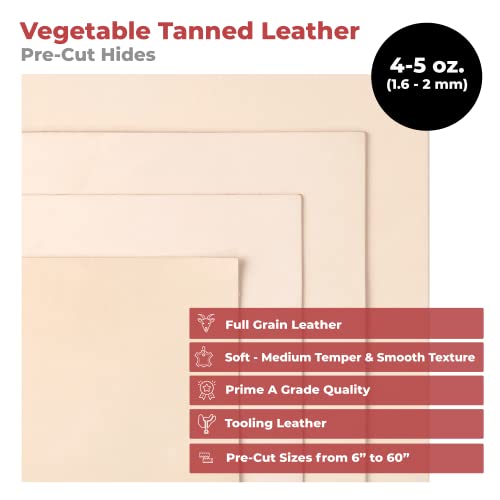 ELW Full Grain Cowhide Leather 4-5 oz [1.6-2mm] Thickness in Pre-Cut Size: 2PC 12"x12", AB Grade Hide Vegetable Tanned Leather Using for Tooling, Carving, Molding, Dyeing Material for Craft, Hobby - size: 2PC 12"x12"