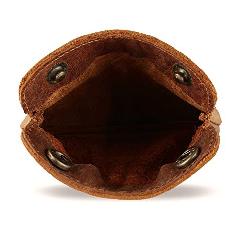 Leather Double Clasp Pouch Coin Purse Organizer | Full-grain leather, double-clasp closure, multipurpose storage & cards & cables, anti-fray stitching, travel use