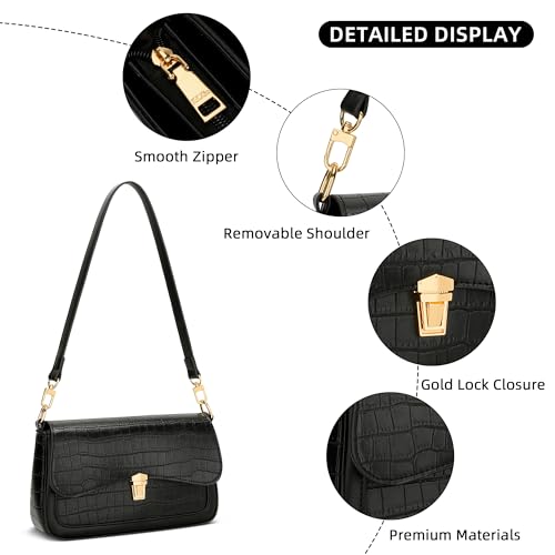KKXIU Small Shoulder Bag for Women Cute Hobo Handbags Mini Clutch Purses | Classic Trendy Retro Underarm Crossbody Bag with Detachable Straps, Zipper Closure - color: S-black
