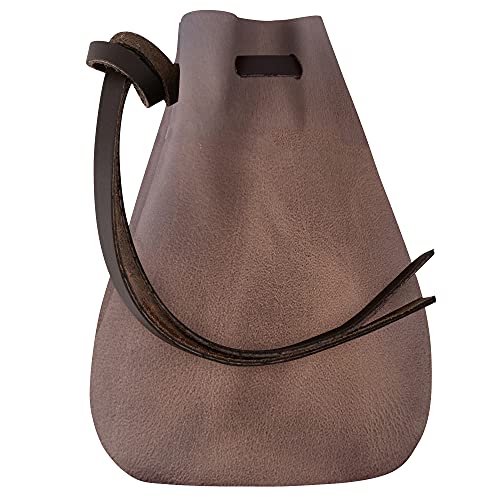 Leather Drawstring Pouch, Coin Bag, Medicine Tobacco Pouch Medieval Reenactment Made in U.S.A. by Nabob Leather Size 5.75" x 4.25" - color: Rustic Brown, style: Medium