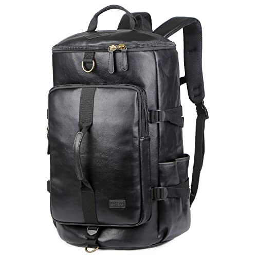 Baosha Stylish Vegan Leather Men Weekender Travel Duffel Tote Bag Backpack Hybrid Travel Hiking Rucksack Overnight Bag Convertible HB-26 (Black) - color: Black