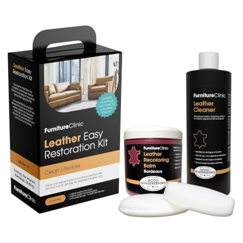Furniture Clinic Leather Easy Restoration Kit | with Leather Recoloring Balm, Cleaner, Sponge, and Cloth | Leather Repair Kit for Scratched and Faded Furniture (Bordeaux) - color: Bordeaux, size: Easy Kit