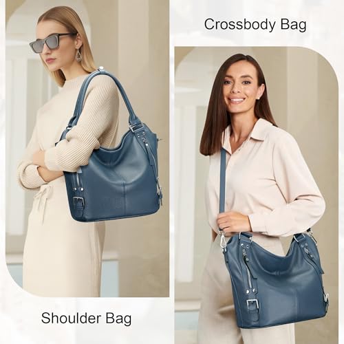Genuine Leather Pueses for Women Large Hobo Bags Muti Pockets | Crossbody Tote Bags with Top Handles, Key Leash, Adjustable Straps for Shoulder/Handbags/Tote, Daily - color: 02-indigo Blue
