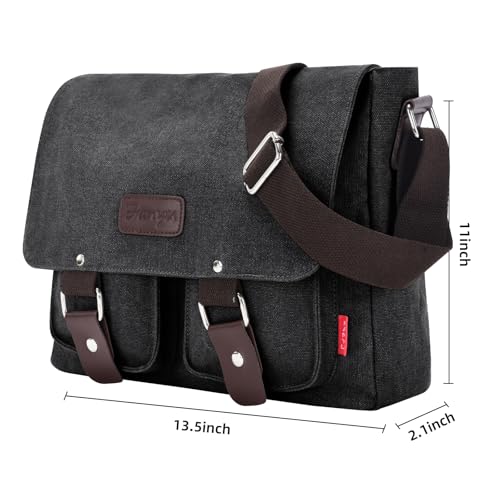 Messenger Bag for men Laptop Bag UnisexRetro Canvas Bag14-15.6 inches Casual single shoulder bag For Work College Travel - color: S-black