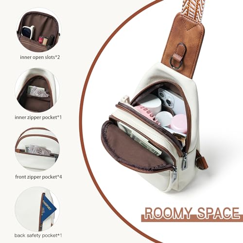 Leresas 7L Sling Bag for Women Crossbody Bag Sling Purse Fanny Packs Vegan Leather Chest Bag Trendy Handbag Travel Anti Theft - color: Beige