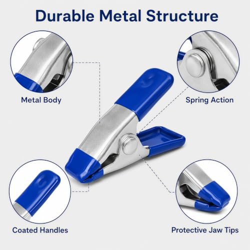 40 Pcs Small Spring Clamps, 2 Inch Blue Metal Clip for Crafts | Heavy Duty Woodworking Fastener, Photography Muslin Backdrop Holder, 0.78 Inch Maximum Opening - color: Blue